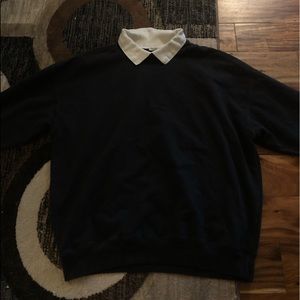 John Galt California Unisex Collard Crewneck, (Charcoal black, cream.)